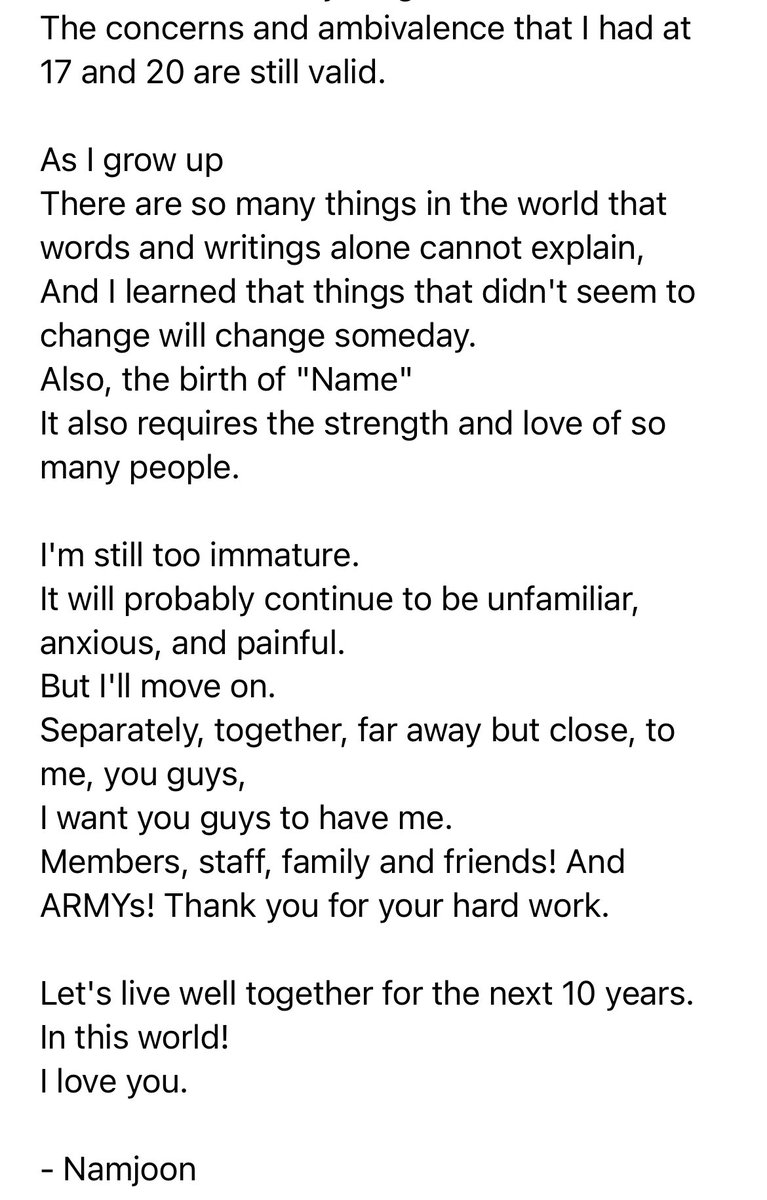 Namjoon has a beautiful letter for us and I’m in tears. He is a poet at heart and all his words are beautiful. I hope our Army translators will give their versions of translations too.