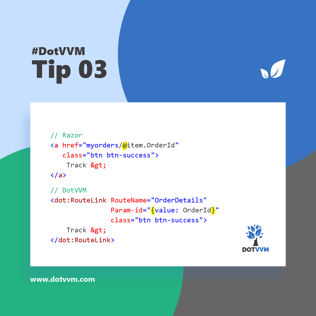 dotvvm's tweet photo. 💡 #TipsandTricks
#DotVVM syntax is different from Razor. Instead of concatenating parts of URLs, the RouteLink component can build links to other pages from the route name and its parameters.

📖 Read more: https://t.co/oDPxGMY67C

#OSS #dotnet #opensource #framework #DotVVMtips https://t.co/Q04zglh3SS