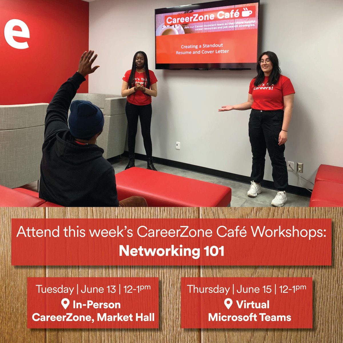 Networking is a great way to uncover potential job opportunities. Learn effective tools and strategies for connecting with others and building professional relationships. Join us from 12 to 1 p.m. on Tuesday in CareerZone or Thursday on MS Teams (link in bio).