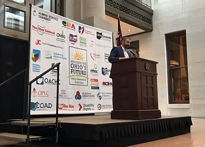 Advocates4OH's tweet photo. Michael Corey with @OneVoiceHSC: I'm not going to say "good morning" to you, because it's not. This budget is weaponized to hurt people. When I first saw this, it was so bad I thought it was a mistake. https://t.co/HNJRuKqsUE