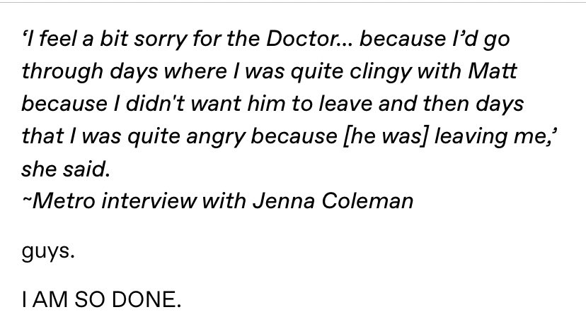 Jenna Coleman on her thoughts about Matt Smith leaving Doctor Who.
#DoctorWho #JennaColeman #MattSmith