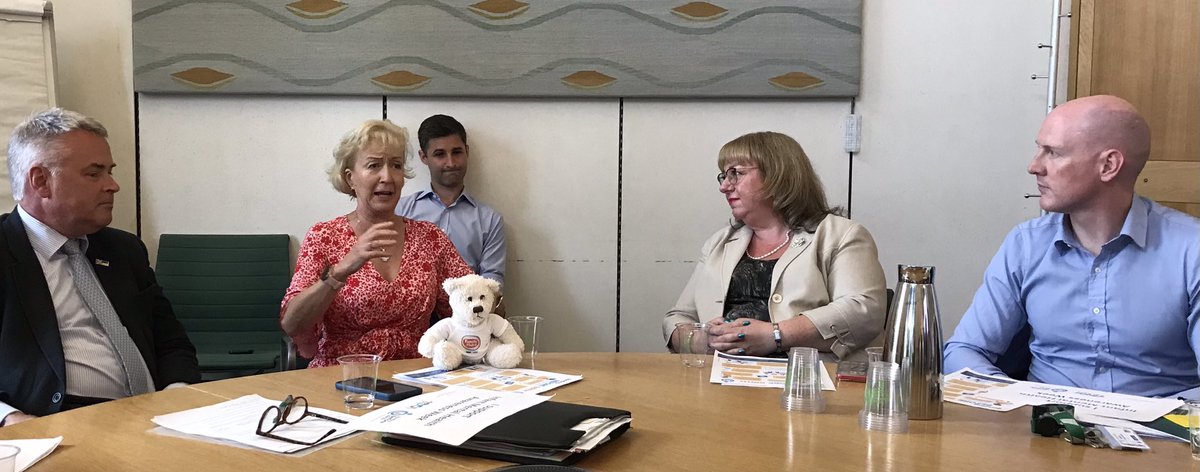 Dame Andrea Leadsom brings to the @first1001days meeting an update on the Start for Life & @FamilyHubs programme (helped by the eponymous bear!) #BondingBeforeBirth #IMHAW2023 & urges @NCTcharity to engage in Family Hub services