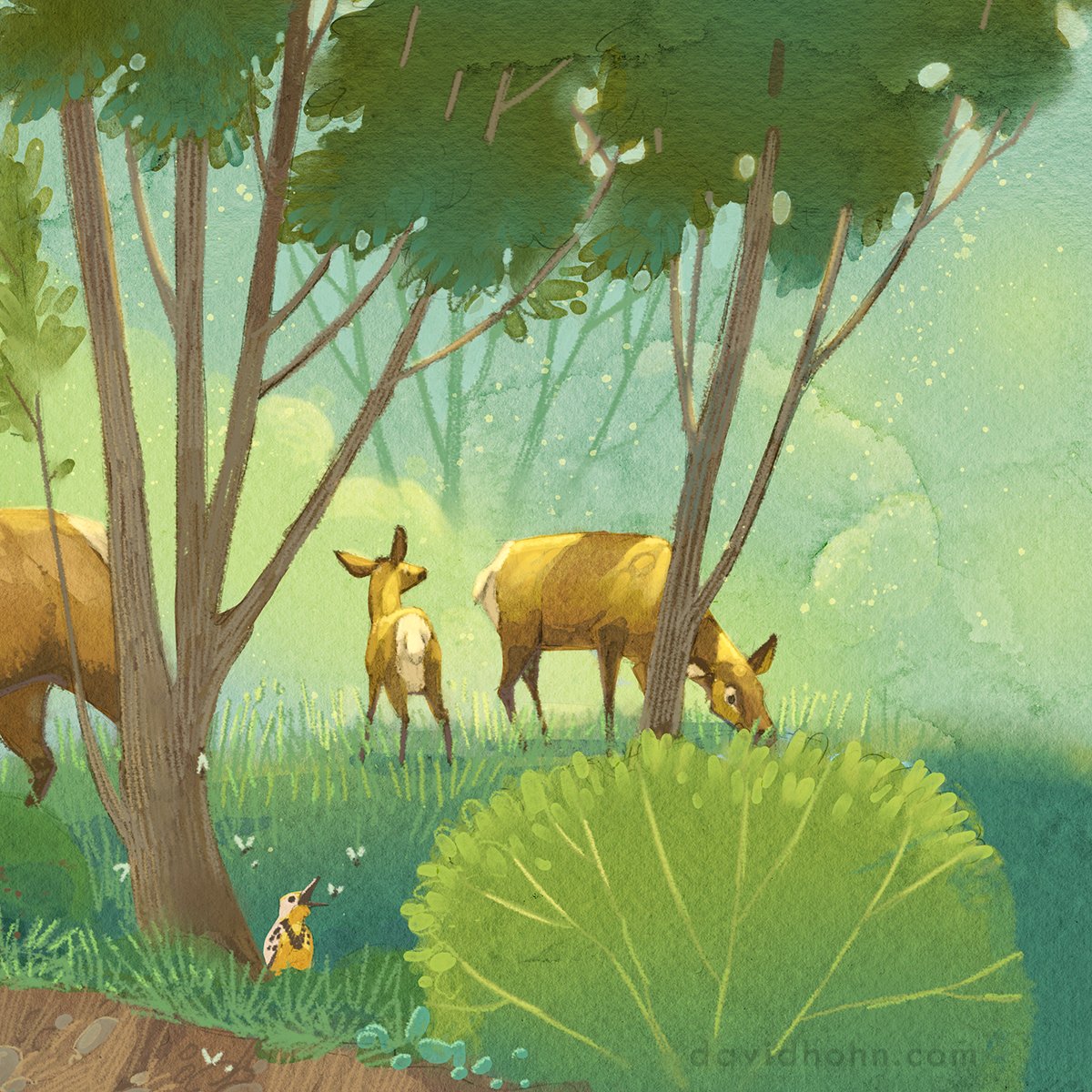 Here's a quiet forest glen (with elk) to start your Monday off

#peacefulforest #wildlife #yellowstone #kidlitart #picturebookart #childrensbookillustration #ArtistOnTwitter