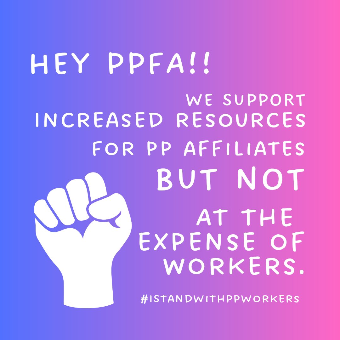 Solidarity with <a href="/PPFAUnionDC/">Planned Parenthood Union, DC</a> and <a href="/PPFAUnionNYC/">Planned Parenthood Union NYC</a> today as <a href="/PPFA/">Planned Parenthood</a> proceeds with mass layoffs, without explaining why it is staff who must bear the brunt of this restructuring. Repro workers— including the affiliate workers who are not being consulted on what they need — are watching