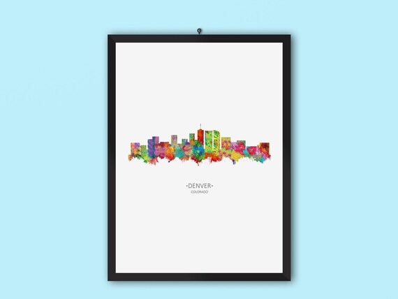 Denver Colorado Skyline | Cityscape Painting | Watercolor Art bit.ly/3bxcmy9 #denver #denvercolorado #denvercityscape #denverskyline @etsymktgtool