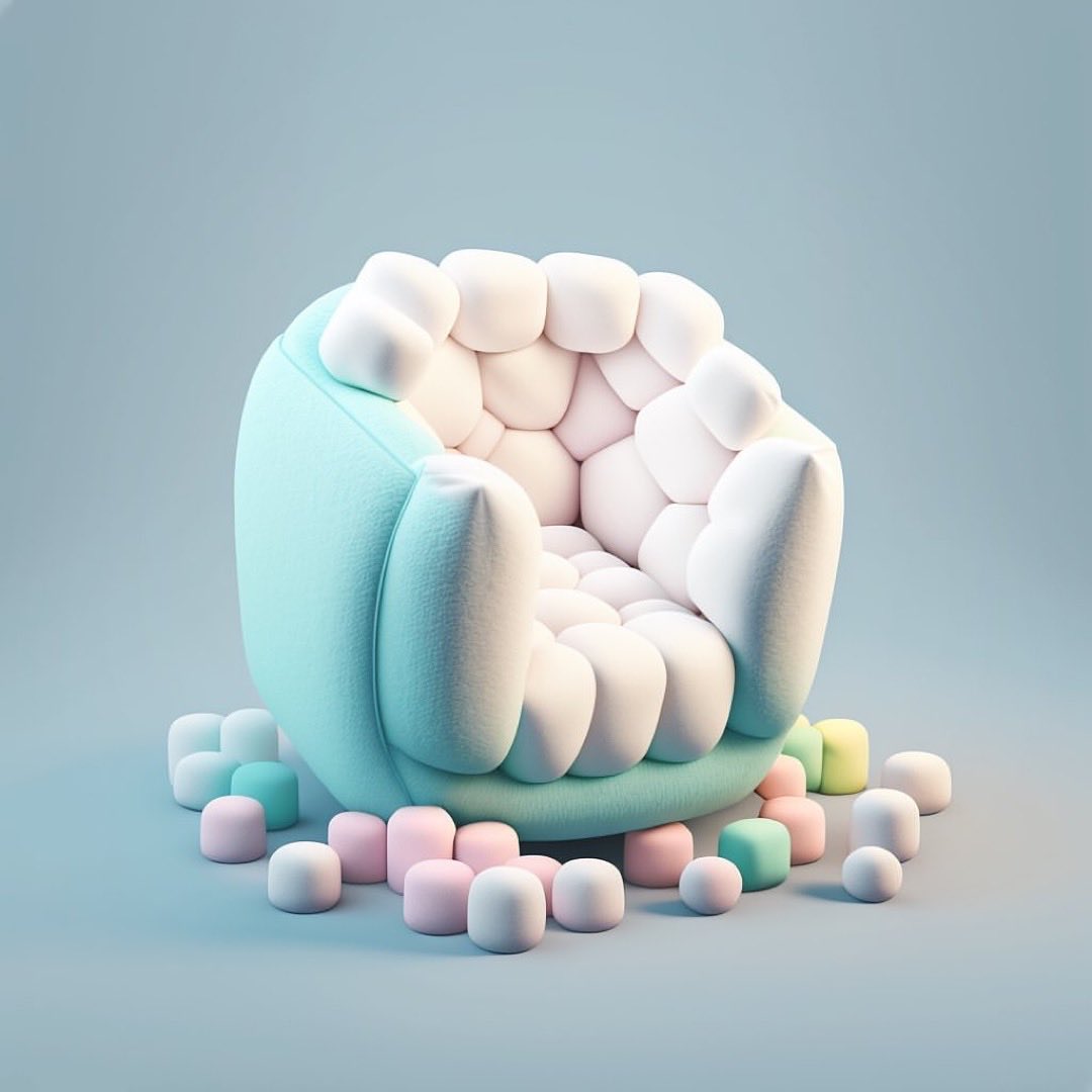 content_pub's tweet photo. Marshmallow seat AI Renders #ai #AIart #AIArtCommuity #aiartist #midjourney #promptengineering #contentpublication https://t.co/u3YojQDul5
