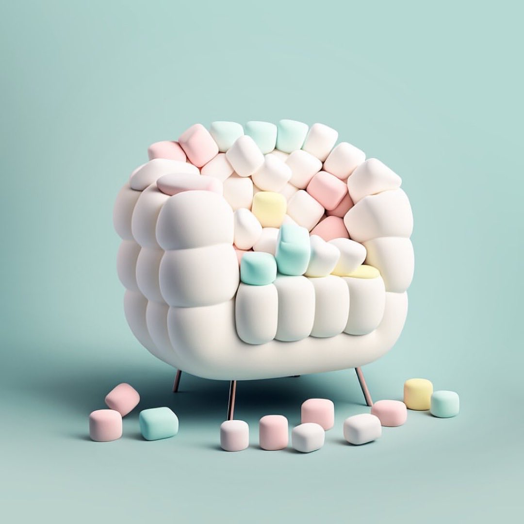 content_pub's tweet photo. Marshmallow seat AI Renders #ai #AIart #AIArtCommuity #aiartist #midjourney #promptengineering #contentpublication https://t.co/u3YojQDul5