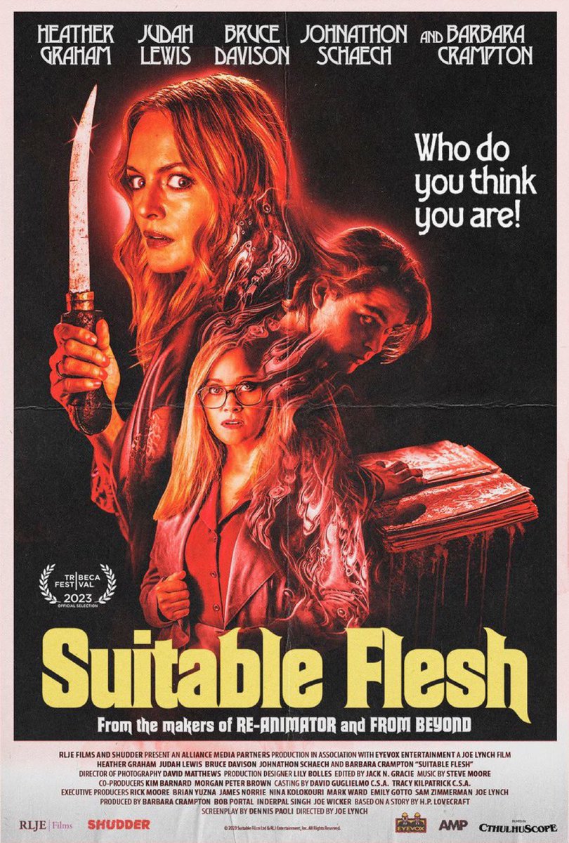 Suitable Flesh with Horror Queen @barbaracrampton delivers the goods! Also starring icon @imheathergraham & fresh meat Judah Lewis. A Lovecraft erotic thriller for your nerves ~ #eroticthriller #HPLoveCraft