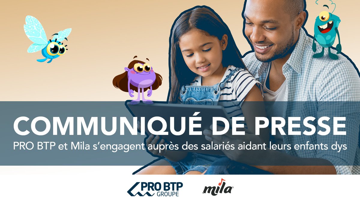 PROBTP_Groupe's tweet photo. [#Innovation #Santé] le groupe #PROBTP s’engage auprès des parents #aidants en partenariat avec la #startup @LearnMila, dédiée à la prise en charge des troubles « DYS » chez l’enfant. 
L’intégralité du #CommuniquéDePresse disponible ici👉https://t.co/yRtuwRnslp https://t.co/0xiS9fwPYp