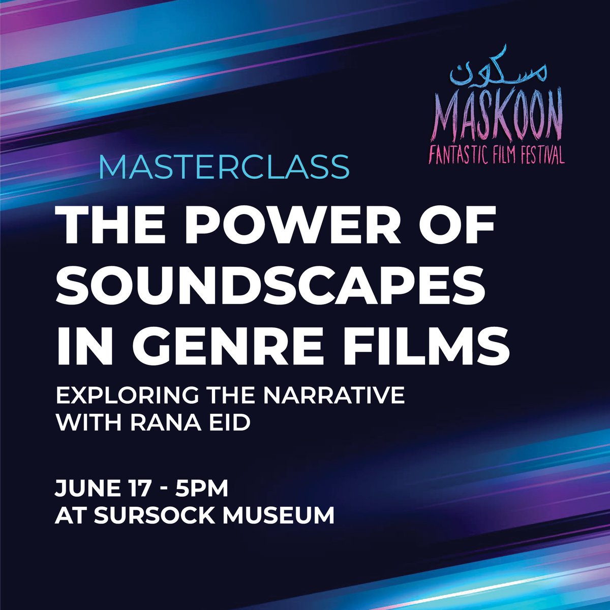 MaskoonFFFest's tweet image. Join us on June 17, 5 PM @sursockmuseum to experience the world of sound design in genre cinema with acclaimed sound designer @RanaEiddbstudio

Moderated by @EvrimErsoy

RSVP by email to maskoonfff@gmail.com 
or Whatsapp to +961 81 653 690

#MaskoonFFF #MaskoonTalks #GenreCinema