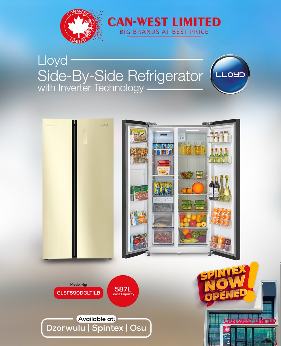 CanwestO's tweet image. Upgrade your kitchen with the ultimate cooling companion! Introducing the Lloyd Side-By-Side Refrigerator with Inverter Technology.

Say goodbye to food wastage and hello to longer-lasting freshness.  

#LloydRefrigerator #InverterTechnology #FreshnessUnleashed #CanWestLimited
