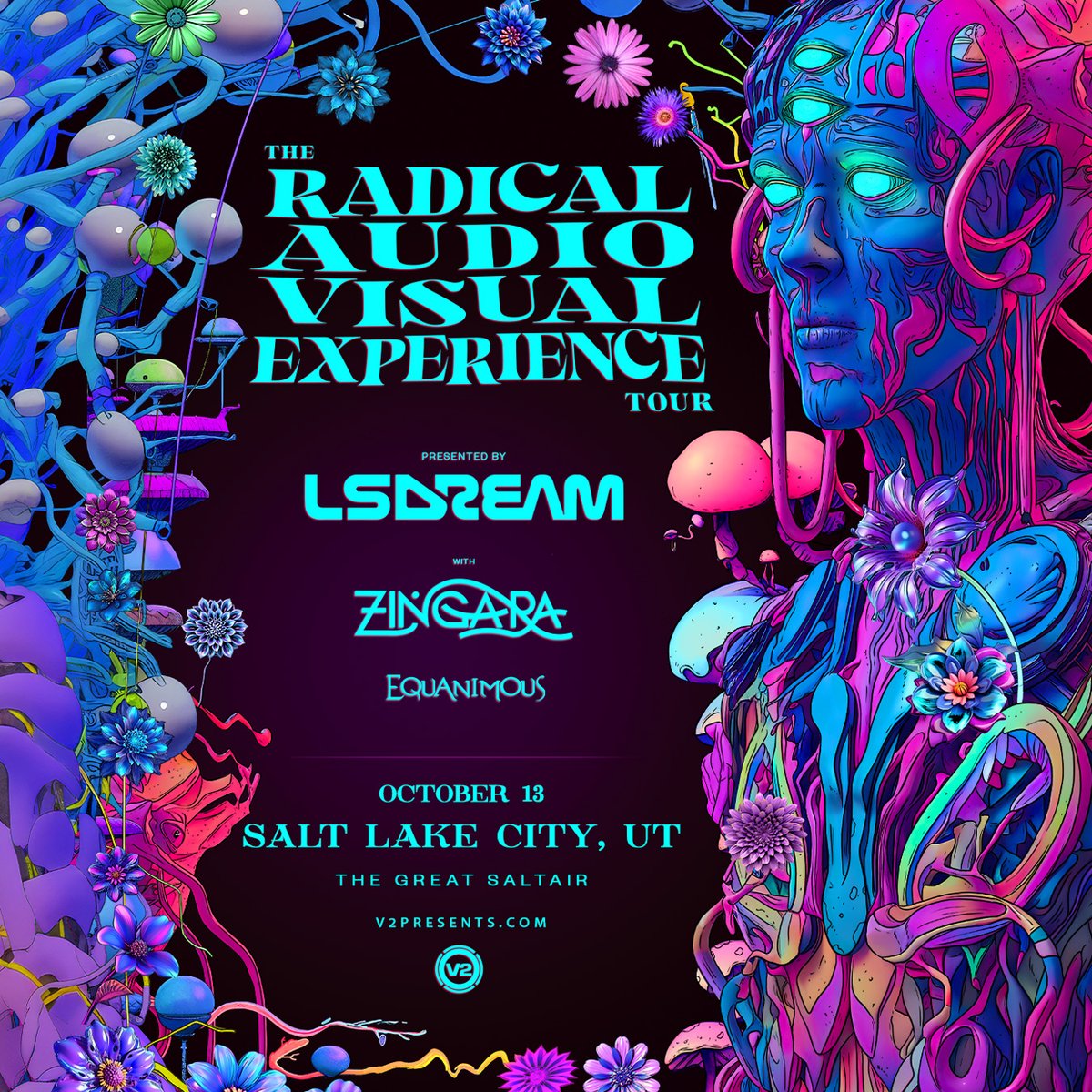 #NEWTOUR @lsdream is bringing ‘The Radical Audio Visual Experience Tour’ to The Saltair this October! 🍄🛸Plus support from @zingaramusic and @EquanimousLove!

Tickets on sale Friday June 16th at 10AM MT → v2presents.com