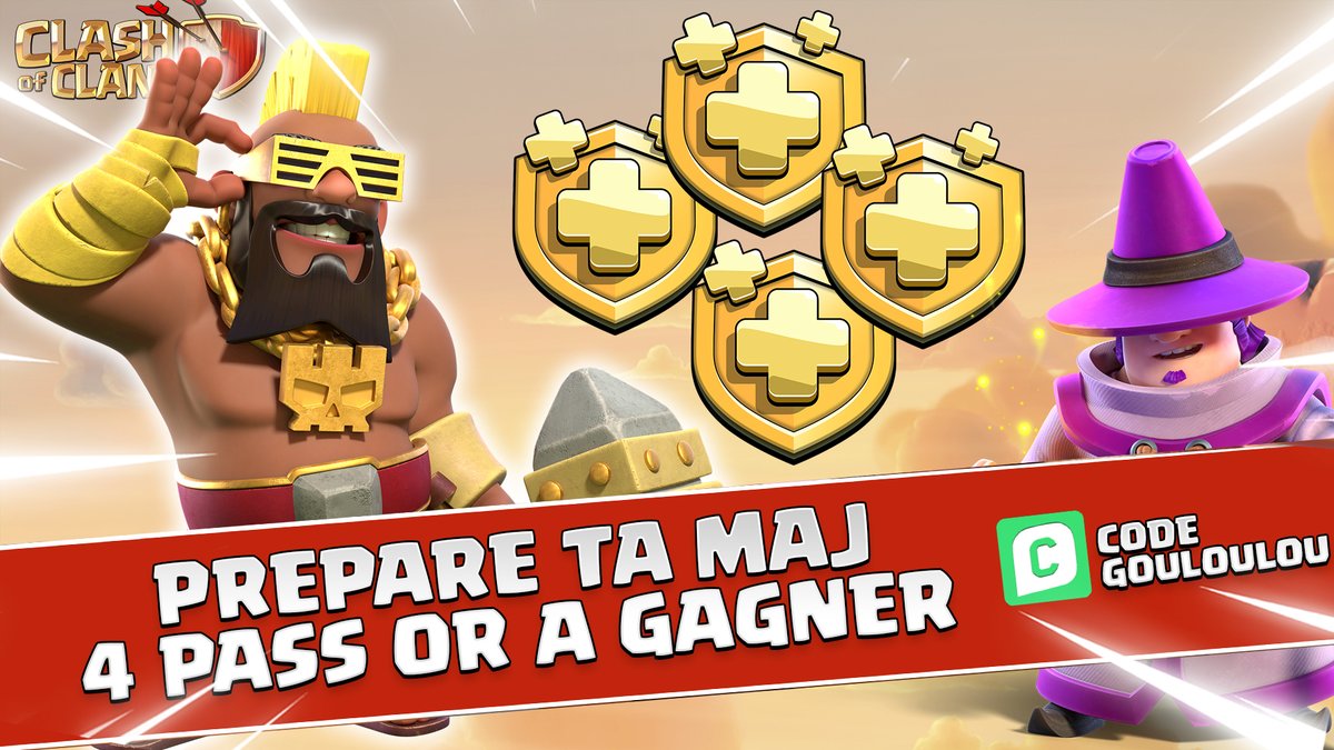 gouloulou_coc's tweet image. Pour fêter l'arrivée de la Mise A Jour, je mets en jeu 4 pass or 🎁

1x sur Twitter
3x sur Discord COC France :  /cocfrance

🔃 RT et Follow @gouloulou_coc 

🪩 Tirage au sort le 15/06 !

🚨Jeu réservé uniquement aux joueurs Clash of Clans FR