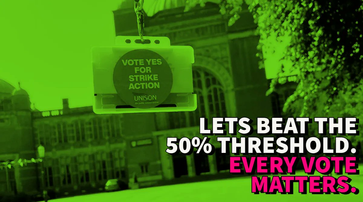 If you haven't yet managed to send off your ballot paper, get it ticked off your to-do list and lets beat that 50% vote threshold! #VoteYES #StrikeAction #BetterPay #EnoughIsEnough