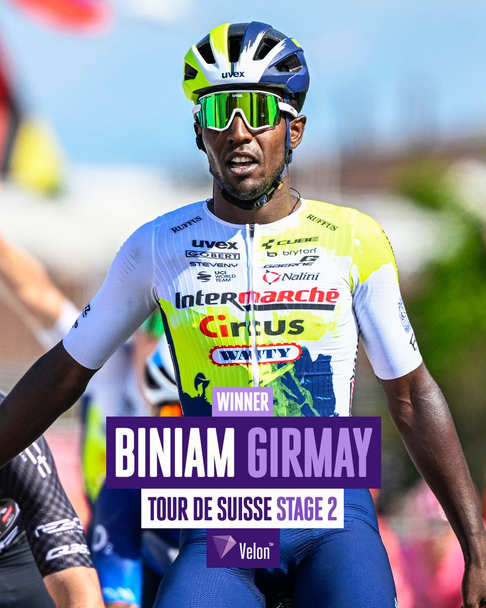 Velon CC (@veloncc) on Twitter photo Biniam Girmay launches to victory 🚀
The @IntermarcheCW rider sprints to the win on <a href="/tds/">Tour de Suisse</a> Stage 2 ahead of Arnaud Démare and Wout van Aert
📸 Cor Vos
___
🇨🇭 #TourdeSuisse2023 Biniam Girmay launches to victory 🚀
The @IntermarcheCW rider sprints to the win on <a href="/tds/">Tour de Suisse</a> Stage 2 ahead of Arnaud Démare and Wout van Aert
📸 Cor Vos
___
🇨🇭 #TourdeSuisse2023