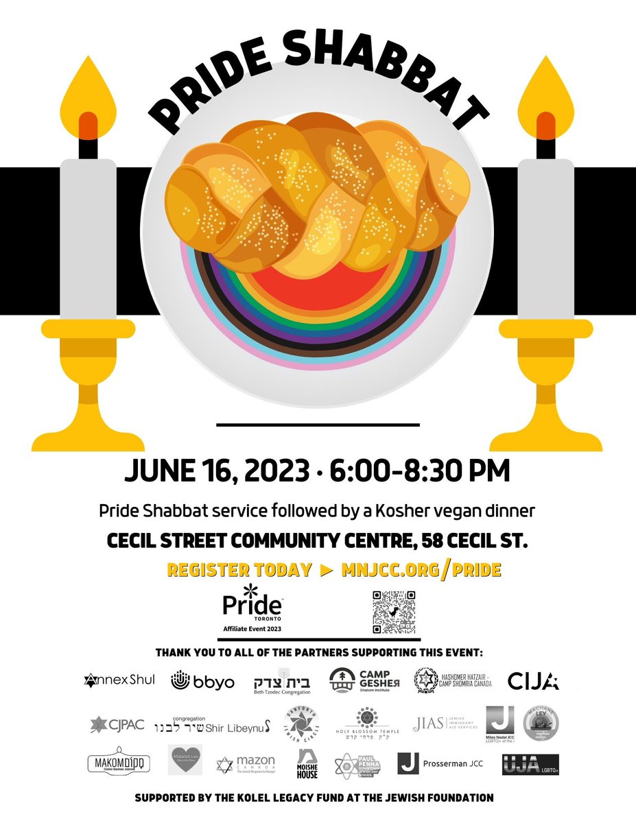 CIJA (@cijainfo) on Twitter photo Join us June 16 from 6:00-8:30 p.m. in #Toronto for a #Pride Shabbat service, followed by a kosher vegan dinner. Allies to both Jewish and #LGBTQ+ communities are welcome. 🌈✡️🕯️🕯️
Register at amilia.com/store/en/miles… <a href="/MilesNadalJCC/">Miles Nadal JCC</a> #PrideMonth #Pride2023 Join us June 16 from 6:00-8:30 p.m. in #Toronto for a #Pride Shabbat service, followed by a kosher vegan dinner. Allies to both Jewish and #LGBTQ+ communities are welcome. 🌈✡️🕯️🕯️
Register at amilia.com/store/en/miles… <a href="/MilesNadalJCC/">Miles Nadal JCC</a> #PrideMonth #Pride2023