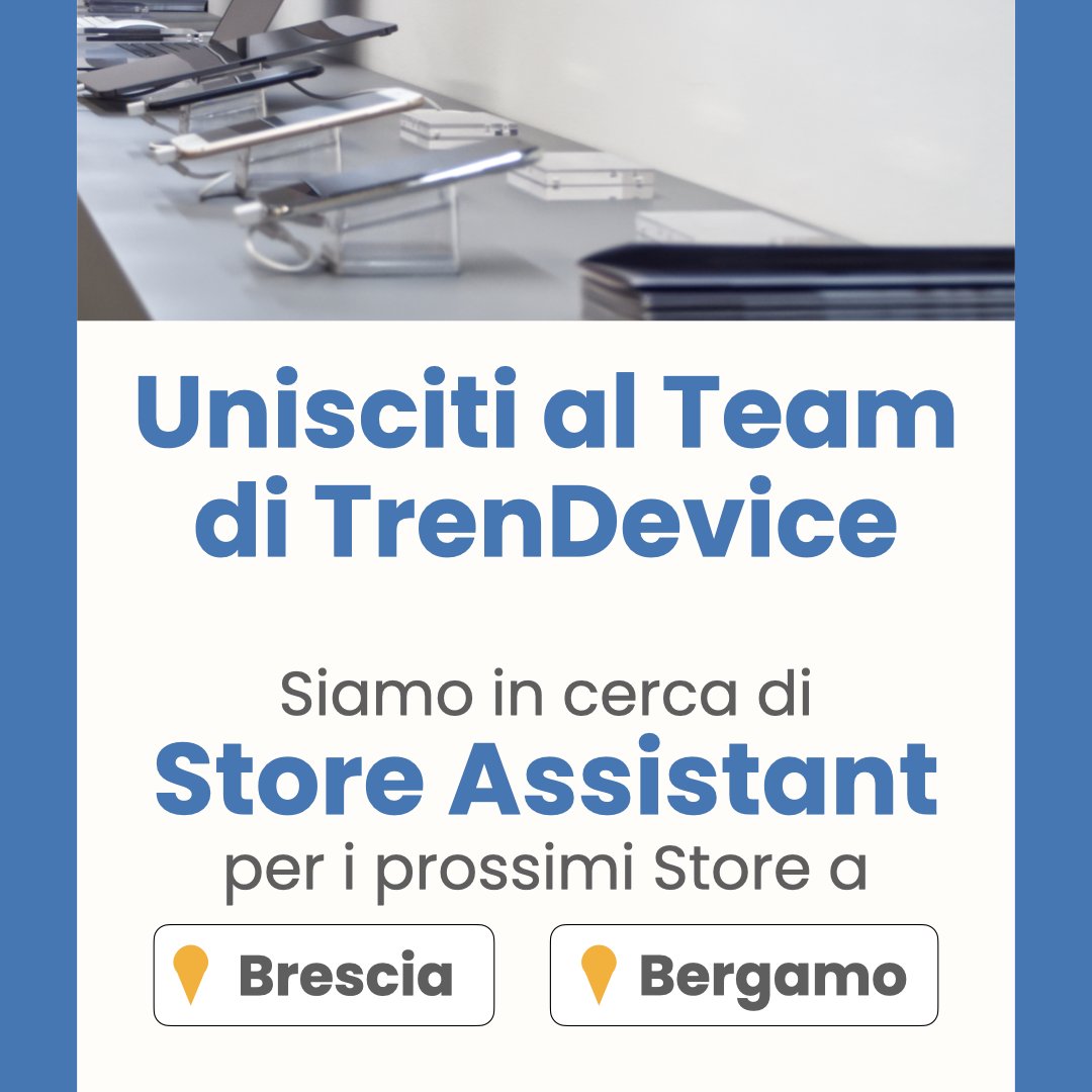 TrenDevice's tweet photo. Unisciti al #Team #TrenDevice 😎 🚀
Stiamo selezionando la figura di Store Assistant per i prossimi #TrenDeviceStore di #Brescia e #Bergamo #ComingSoon
Inviaci il tuo #CV a risorseumane@trendevice.com e raccontaci chi sei. Ti aspettiamo! https://t.co/CprcBvveLN