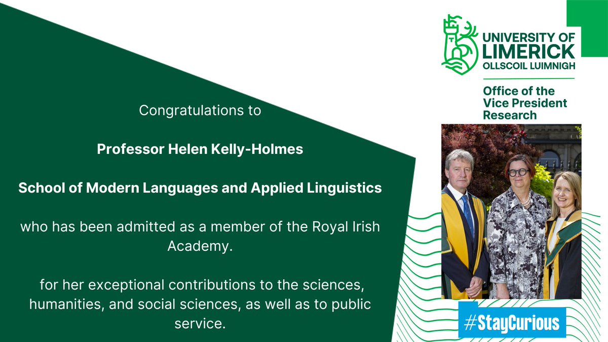 👏Congrats to @helenkellyholme who has been elected as one of the newest members of the Royal Irish Academy.

#ResearchImpact #StayCurious #ULResearch