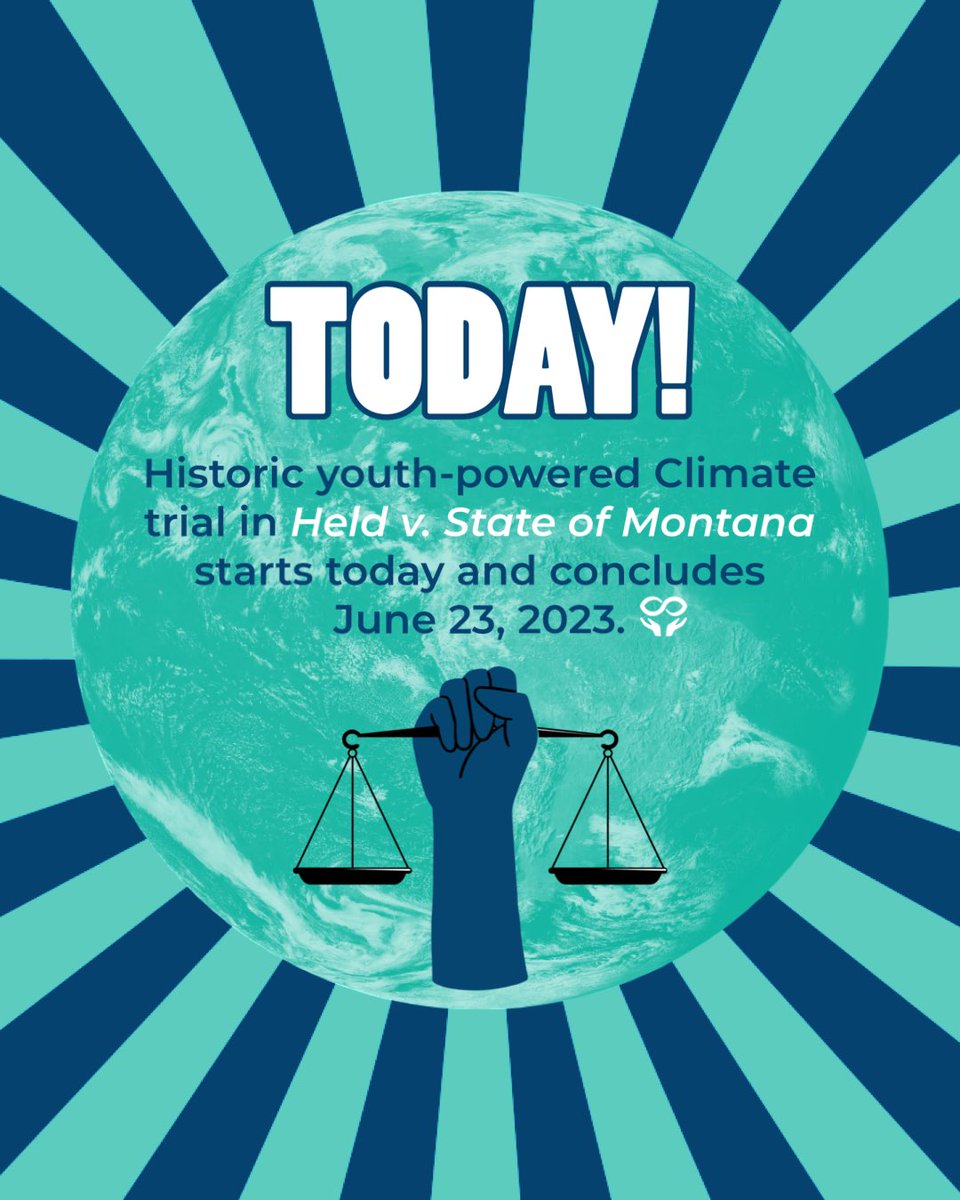 Montana youth are making climate history TODAY! Trial in Held v. State of Montana begins at 9:00am MT in Helena. Details about this first-of-its-kind climate trial can be found at: bit.ly/MTClimateTrial #YouthvGovMT
