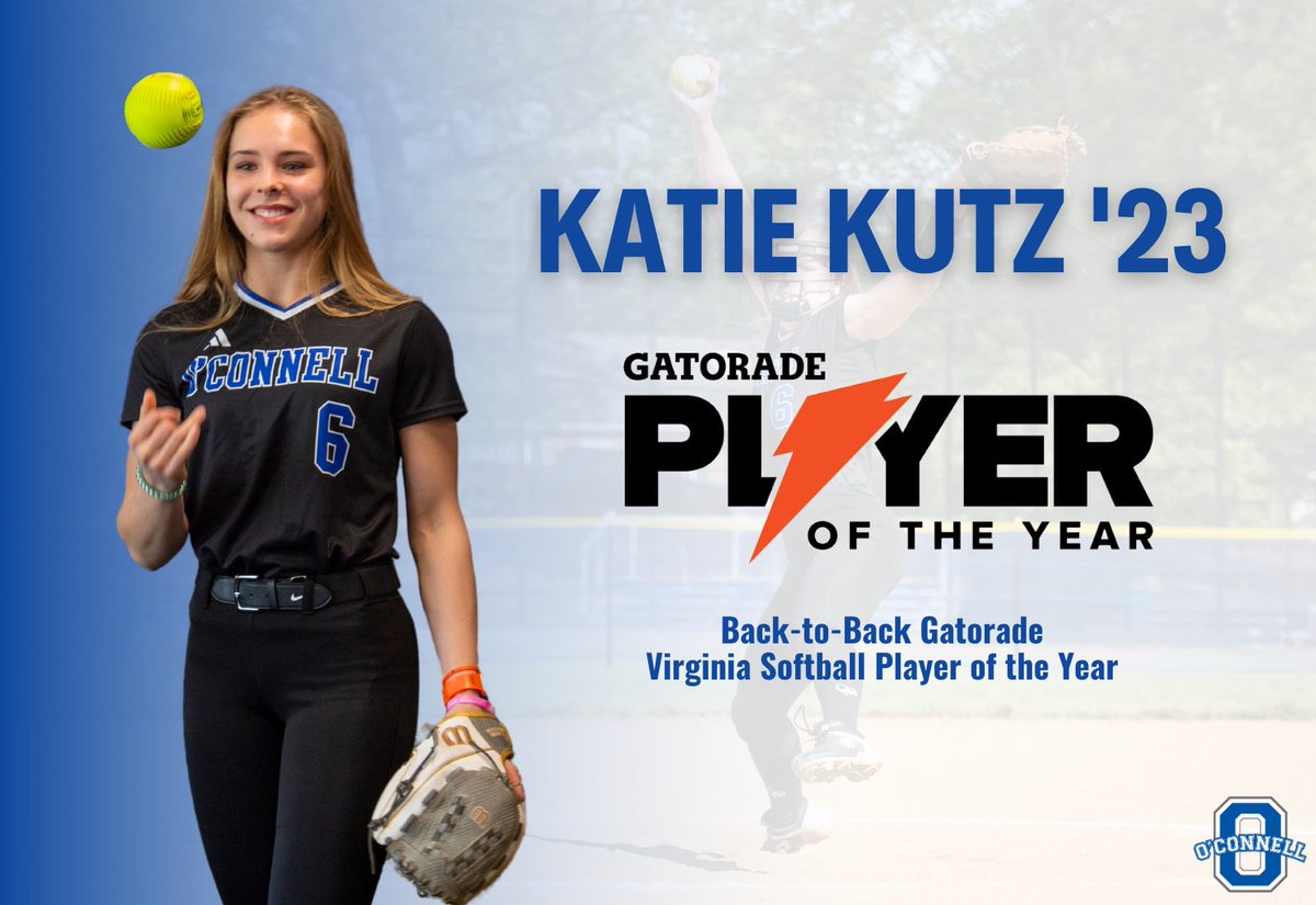 🥎 For the second year in a row, Katie Kutz '23 has been named Gatorade Virginia Softball Player of the Year. We are so proud of you, Katie! 💙 @DJOSoftball #GatoradePOY