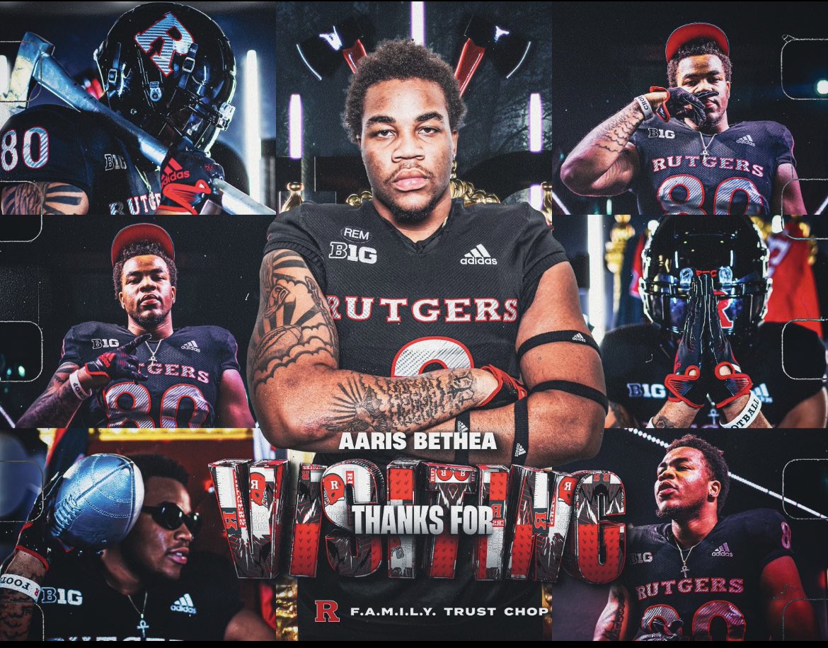 AarisBethea's tweet photo. I had an amazing official visit at Rutgers this weekend! Blessed to be apart of the family! #CHOP 🪓 @GregSchiano @coachharasymiak @CoachMWatson @RFootball @EHallFB @Dannylandberg https://t.co/OQyOimCGll