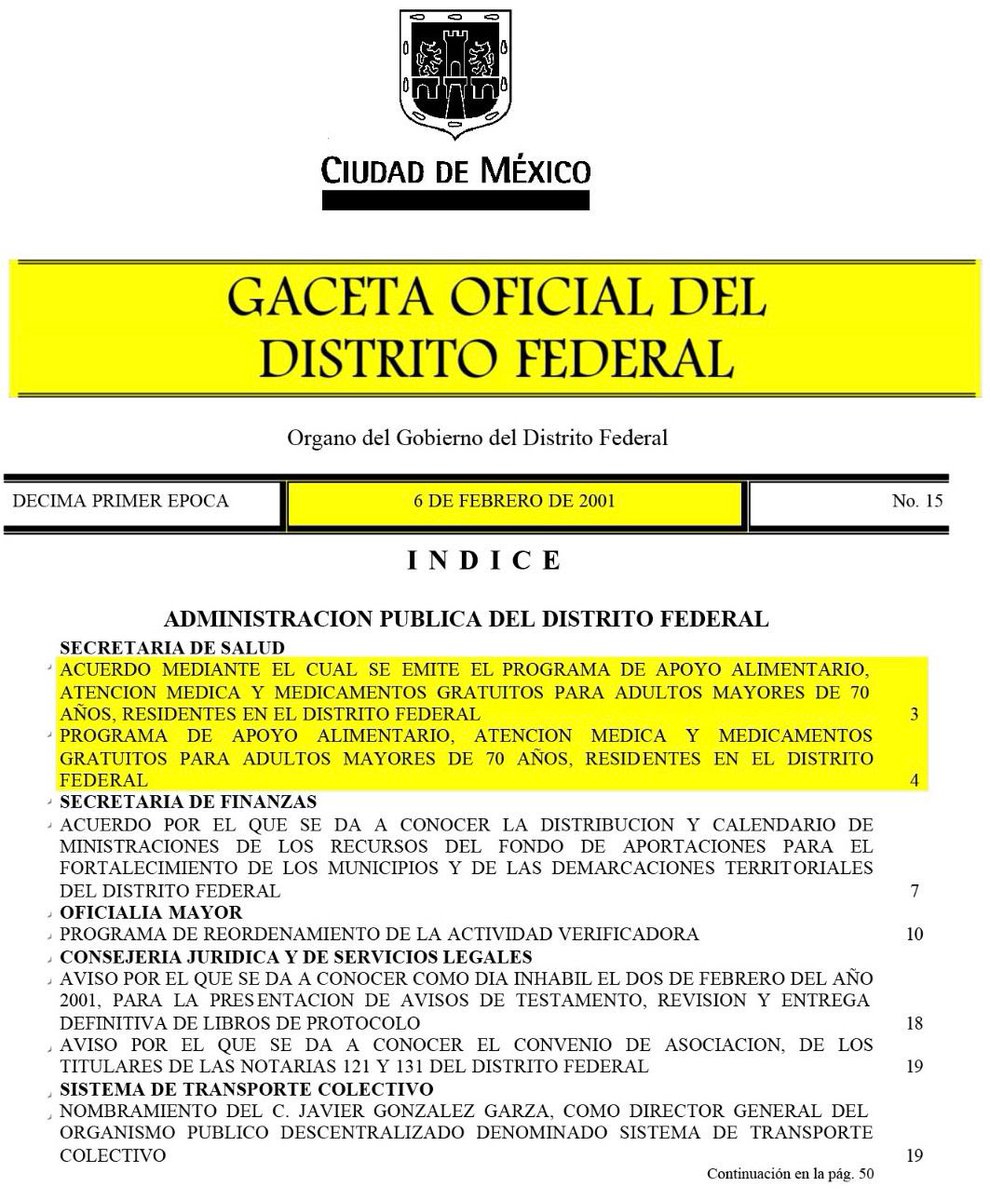 A_MontielR's tweet photo. Ante los intentos del expresidente @VicenteFoxQue de adjudicarse la creación de la #PensiónAdultoMayor, les dejo aquí la publicación del 06 de febrero de 2001 de la Gaceta Oficial del Distrito Federal, en donde se crea este programa por primera vez en #México siendo Jefe de Gobierno nuestro Presidente @lopezobrador_  

¡Lo que sí es suyo es la mentira!

https://t.co/qTPLfsIqc7