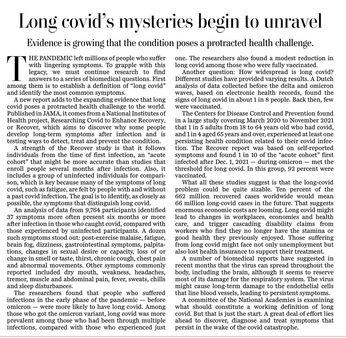 The <a href="/washingtonpost/">The Washington Post</a> editorial board drawing attention to #LongCovid and "the great deal of effort [that] lies ahead"
washingtonpost.com/opinions/2023/…
and a <a href="/globeandmail/">The Globe and Mail</a> oped by <a href="/DrElaineChin/">Dr. Elaine Chin</a> theglobeandmail.com/opinion/articl…