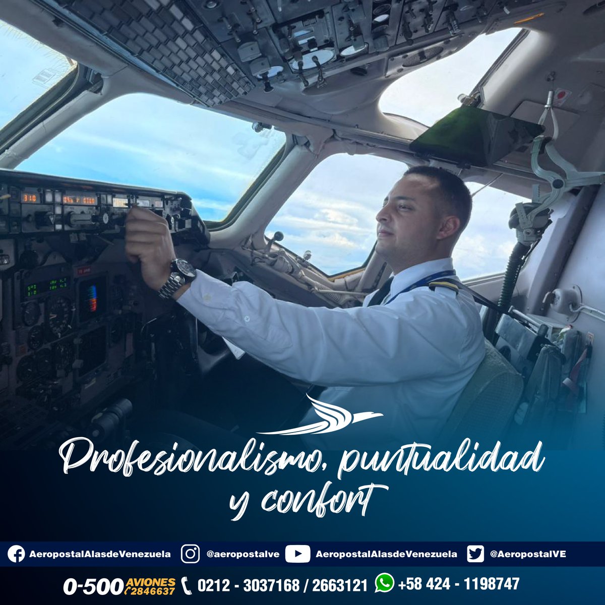 AeropostalVE's tweet photo. Profesionalismo, puntualidad y confort 
👨‍✈️✈️

Estamos para servirte.

Síguenos y menciona la etiqueta
#VueloConAeropostal ✈️ https://t.co/zxVuP1dEgT