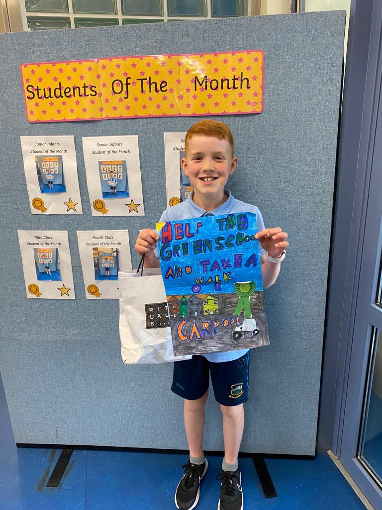 Well done to Harry Browne (4th Class) who was our Green Schools poster  competition winner. 
Harry’s poster and slogan - ‘ Help The Green Schools and Take a Walk or Carpool’, will now appear on the door of each classroom🌿🌱🌳♻️
