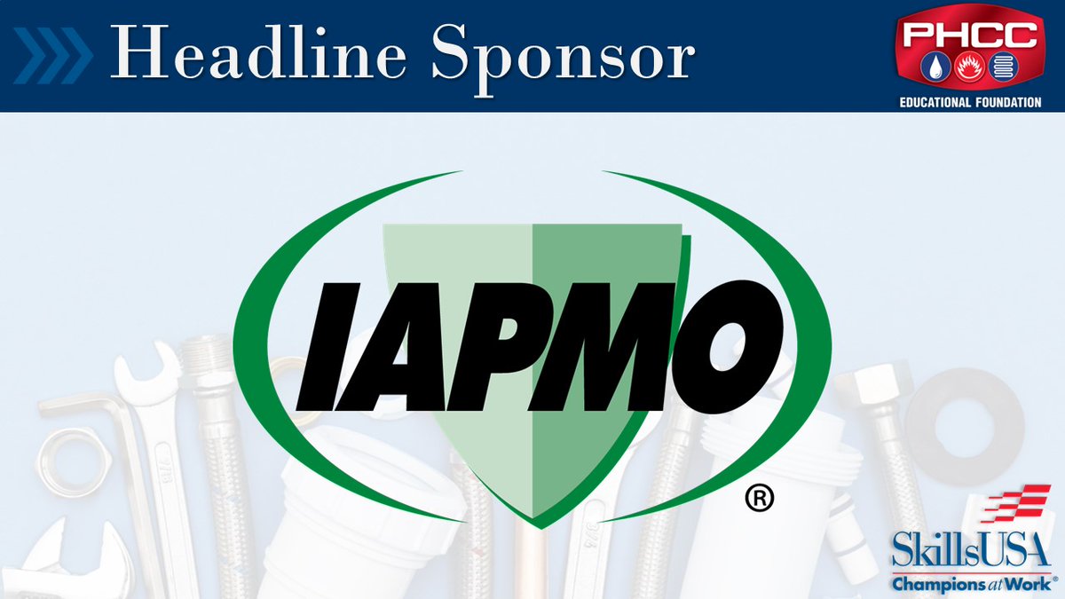 PHCCFoundation's tweet photo. 📣Join us in thanking Headline Sponsor @IAPMO for this year's #SkillsUSA Plumbing Competition! 👏🎉
#phcceducationalfoundation #apprenticecontest #apprenticeship #skilledtrades #phccareers #iapmo https://t.co/jl32T8hQIO
