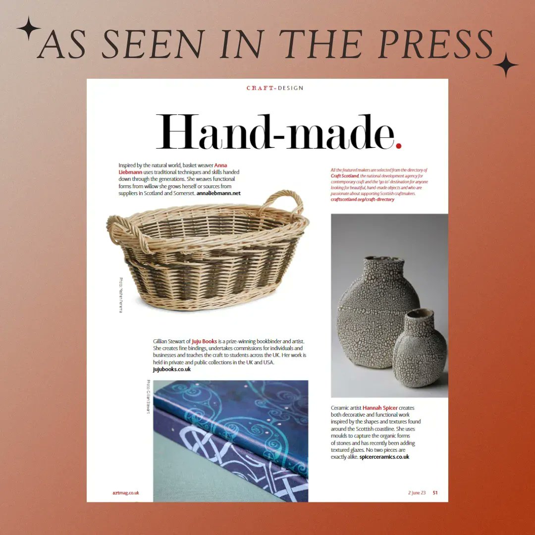craftscotland's tweet image. 📰 In the Press 📰 

Our monthly feature in Artmag highlights the work of talented makers from our Craft Directory. (Published 2 June 2023)

Check out the full article: buff.ly/3CiG7wx 

#ContemporaryCraft #ScottishCraft #MakersMovement
