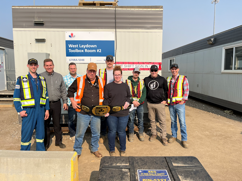 NACGConstructs's tweet photo. A big tip of the hardhat goes out to Mikisew North American Limited Partnership heavy equipment operators John "Kit" Paterson and Char Cote for being awarded the Fort Hills Cares Hazard Champion belt--which recognizes individuals who exemplify Fort Hills safety values. https://t.co/dHDL9XwGWw