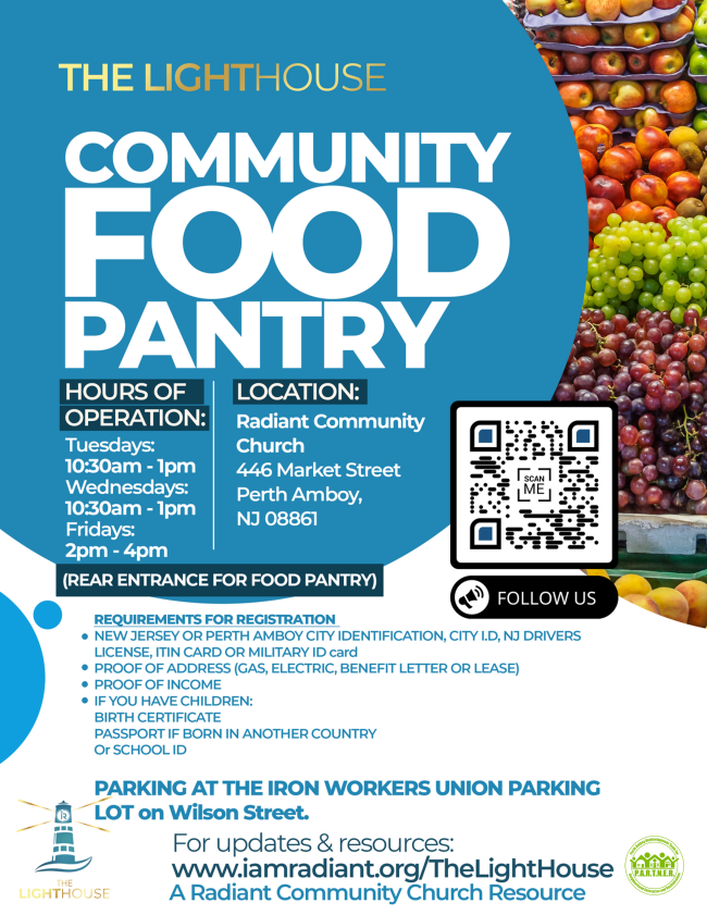 Food Pantry Days in the Gateway! Tuesdays, Wednesdays, &amp; Fridays from 10:30 Am-1 PM @ Radiant Community Church- 446 Fayette St. Perth Amboy. #GATEWAYOFPERTHAMBOY #PERTHAMBOY #RADIANTCOMMUNITYCHURCH #FOODPANTRY