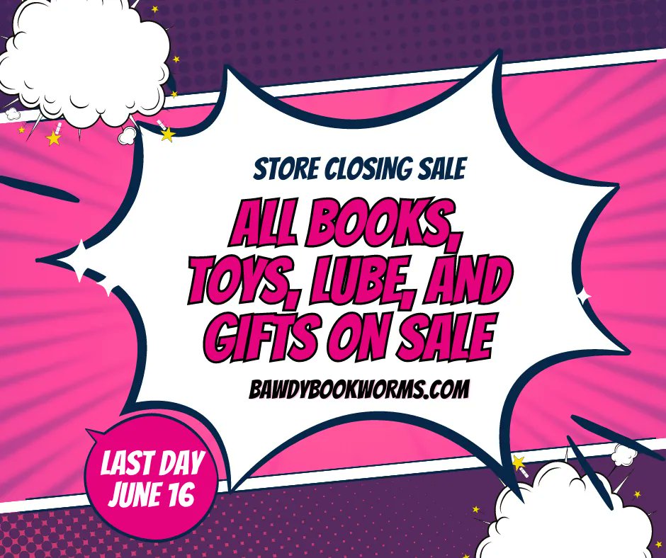 bawdybookworms's tweet photo. 💥WE’RE GOING OUT WITH A BANG💥
Even though we’re saying goodbye to our ecommerce store, we want to make sure you’re stocked up with diverse romance, toys, lube, and games!  

Everything’s discounted until June 16, when we close our doors: https://t.co/OTmE8uJiW3 https://t.co/NvVsc8Wcm8