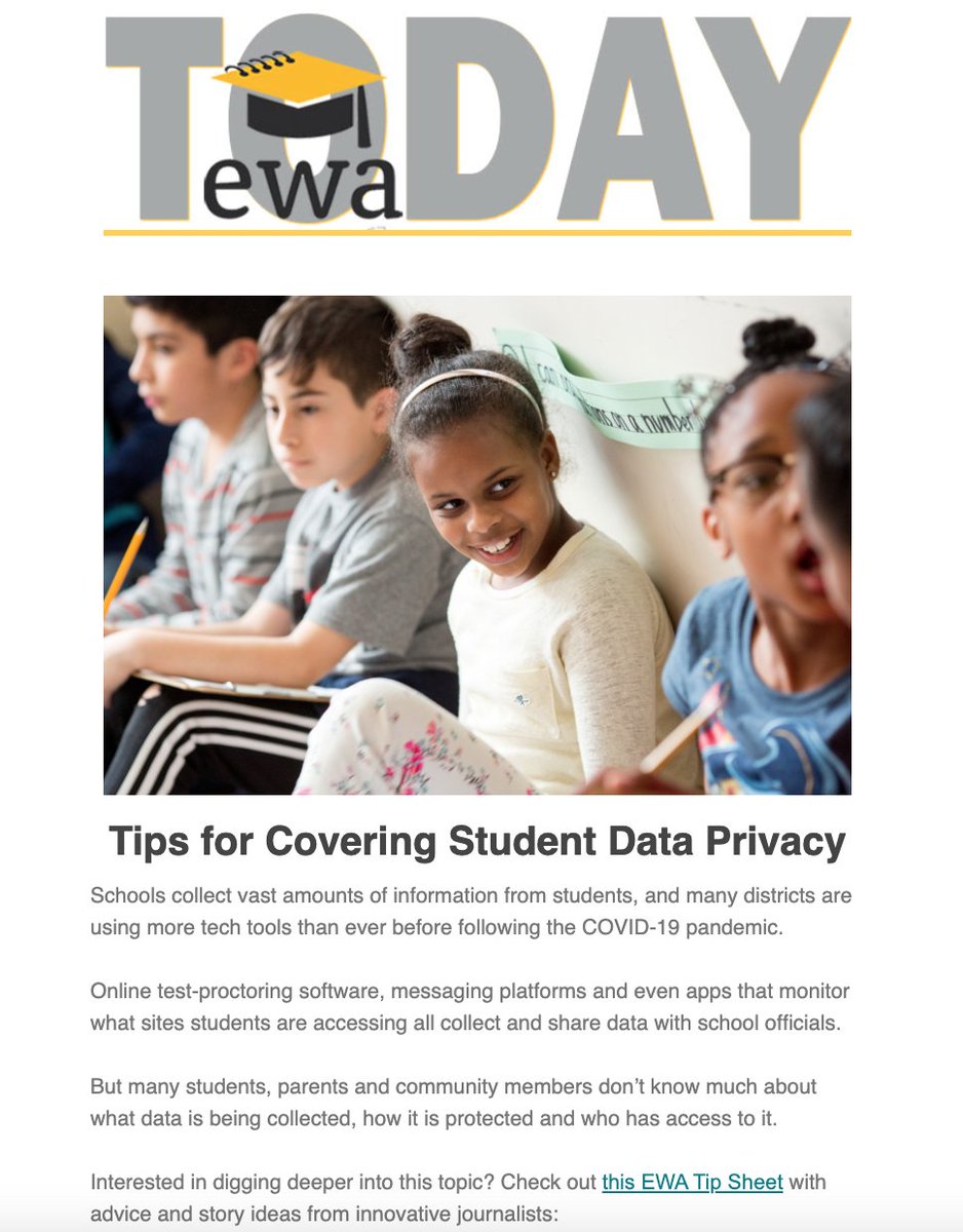 Education reporters, don't miss my write-up on how to cover student data privacy issues with tips from <a href="/BenjaminBHerold/">Benjamin Herold</a>, <a href="/lapiaenrose/">Pia Ceres</a>, <a href="/ArijitDSen/">Ari Sen</a> and <a href="/Tawnell/">Tawnell Hobbs</a> in today's <a href="/EdWriters/">Education Writers Association</a> newsletter! 

bit.ly/3Jaeaet