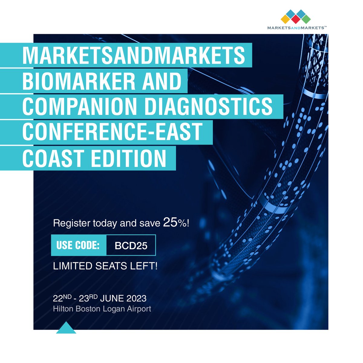 mnmconferences's tweet image. Unlock the Future of Biomarkers &amp;amp; CDx at MarketsandMarkets Conference-East Coast Edition! Join us on June 22nd-23rd, 2023, in Boston. Use code BCD25 for 25% discount. 

Register now 👉 tinyurl.com/27hd8s7u

#biomarker #personalizedmedicine #biomarkervalidation