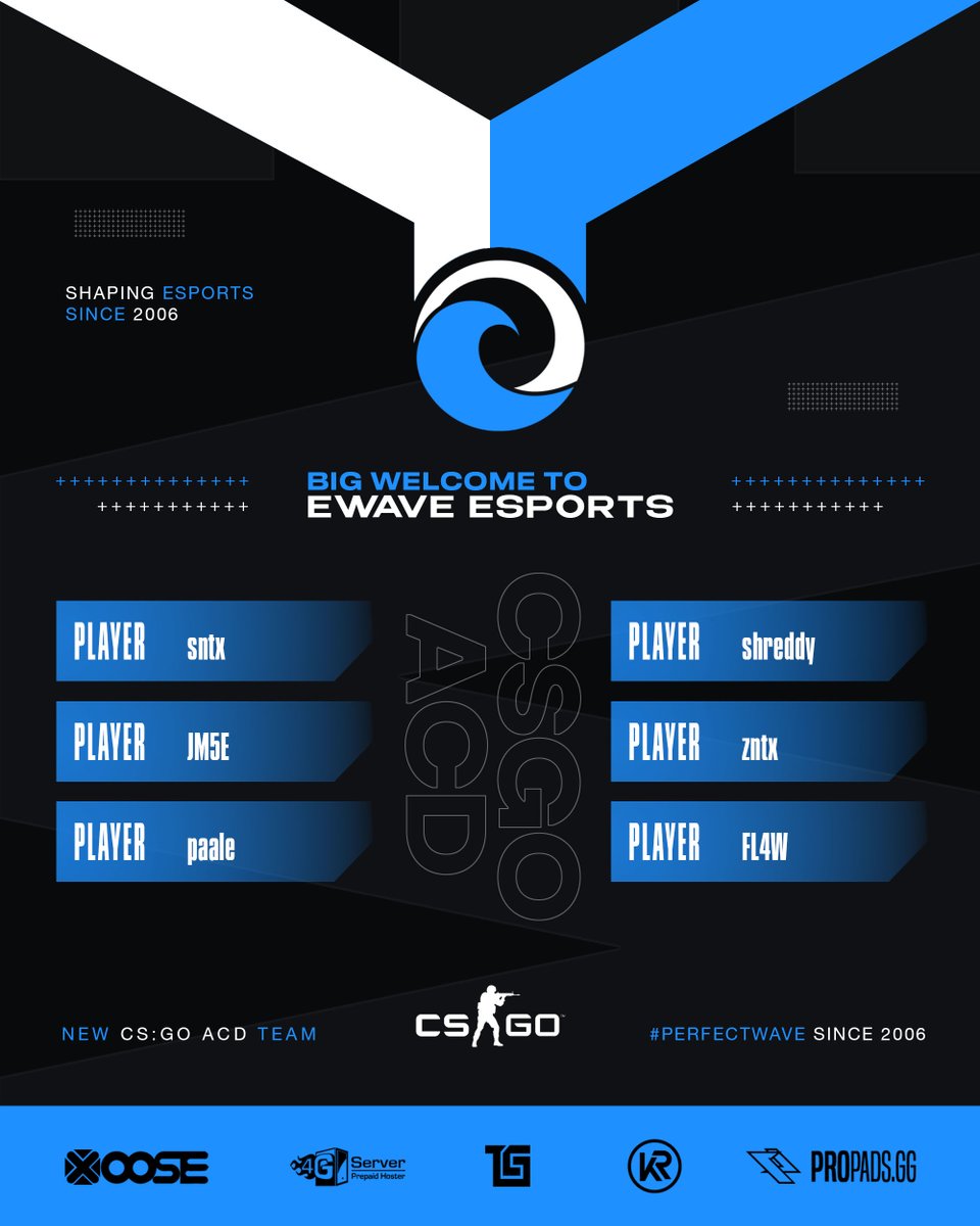 ewaveesports's tweet image. 🌊WELCOME TO EWAVE ESPORTS🌊

Heute dürfen wir euch unser neues @CounterStrike Academy-Team vorstellen!🤩

Herzlich willkommen an:
@sntxzin 
@jm5ecsgo 
@paaleCS 
@ShR3dyy 
@zntxje 
@fl4w_cs

Auf gute Zusammenarbeit! Wir werden sie in der @Demo_League und #ESLM sehen.🔥