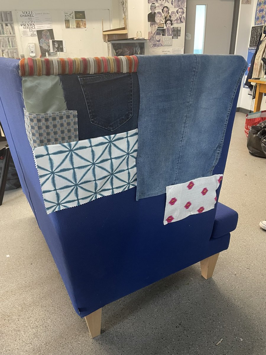 Thanks so much much to @MrsStirlingArt and Alex who started to upholster our patchwork sofas destined for the new @strathcarron1 Hallam Road shop. real statement pieces, focused around sustainability #circulareconomy #recycled @Ostrero_Scot @DYW_ForthValley @LarbertHigh
