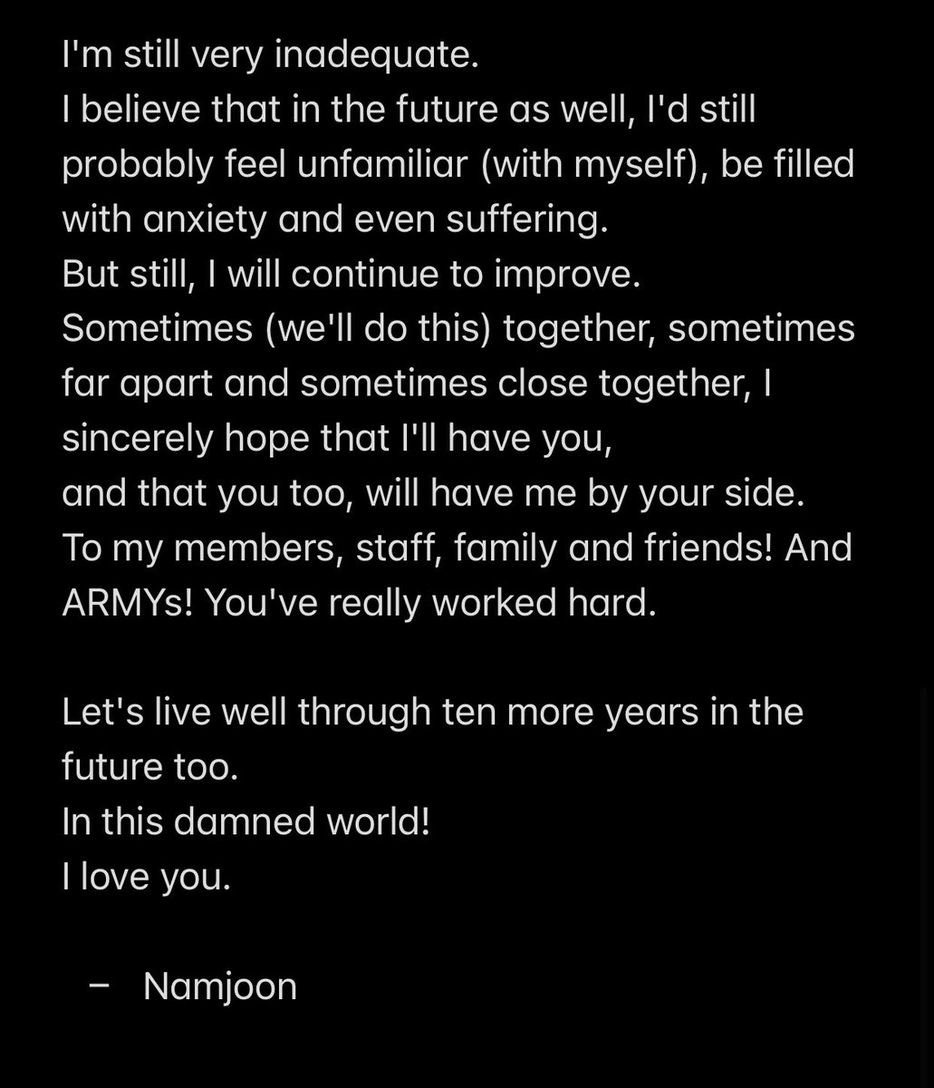 namjoon's 10th anniversary letter to ARMY 🐨💜

#10YearsWithBTS
#BTS10thAnniversary
#BestFriendsSince10Years