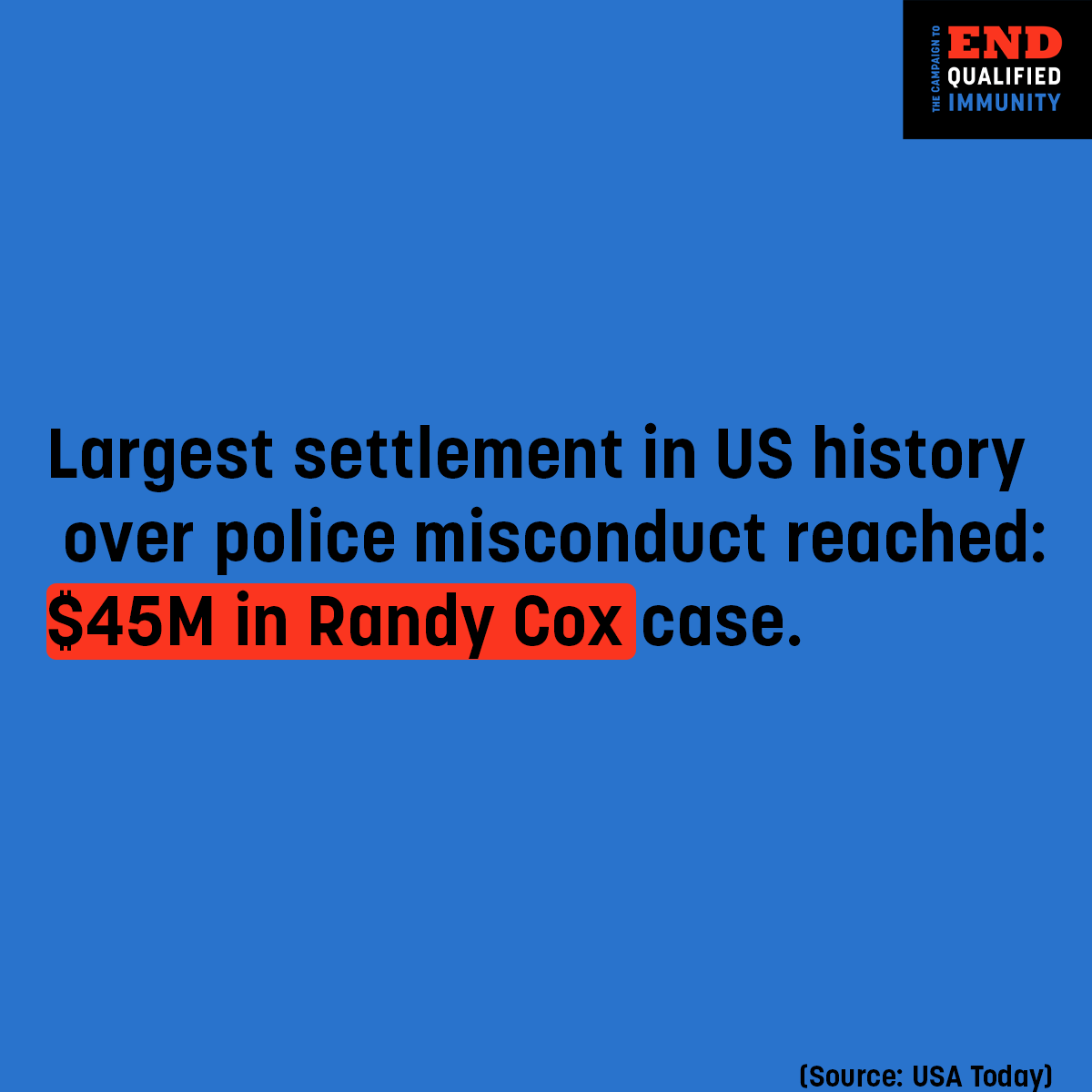 campaigntoendqi's tweet photo. Nearly a year ago, #RandyCox was left partially paralyzed as a result of police negligence. Last week, Cox settled his case for $45 million—the largest police misconduct settlement in US history. @TaMarynWaters @USAToday https://t.co/kAFBANfzrc https://t.co/Dc3irkD5MT