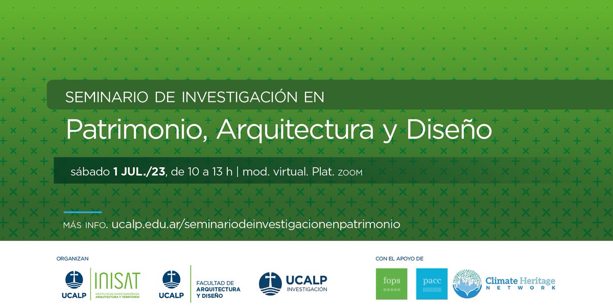 FAD_UCALP's tweet photo. II Seminario de Investigación en Patrimonio, Arquitectura y Diseño 2023
Sábado 1 de julio de 2023
Actividad gratuita con inscripción previa https://t.co/SGvlQcwfos
#SeminarioVirtual #Investigación #Patrimonio #Arquitectura #Diseño #INISAT #FAD #UCALP https://t.co/x4qDDyRE7Q