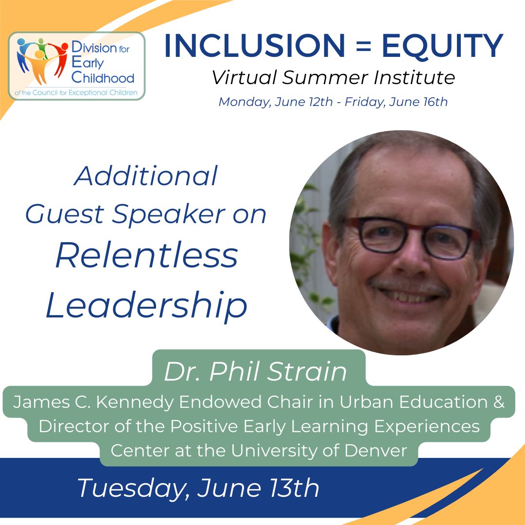 Dr. Phil Strain is joining Dr. Alissa Rausch to share exciting research on the power of Relentless Leadership in improving and sustaining High Quality Inclusion in Early Childhood. Register: ow.ly/siBX50OiCbu
#Inclusion #ImplementationScience #earlychildhoodeducation