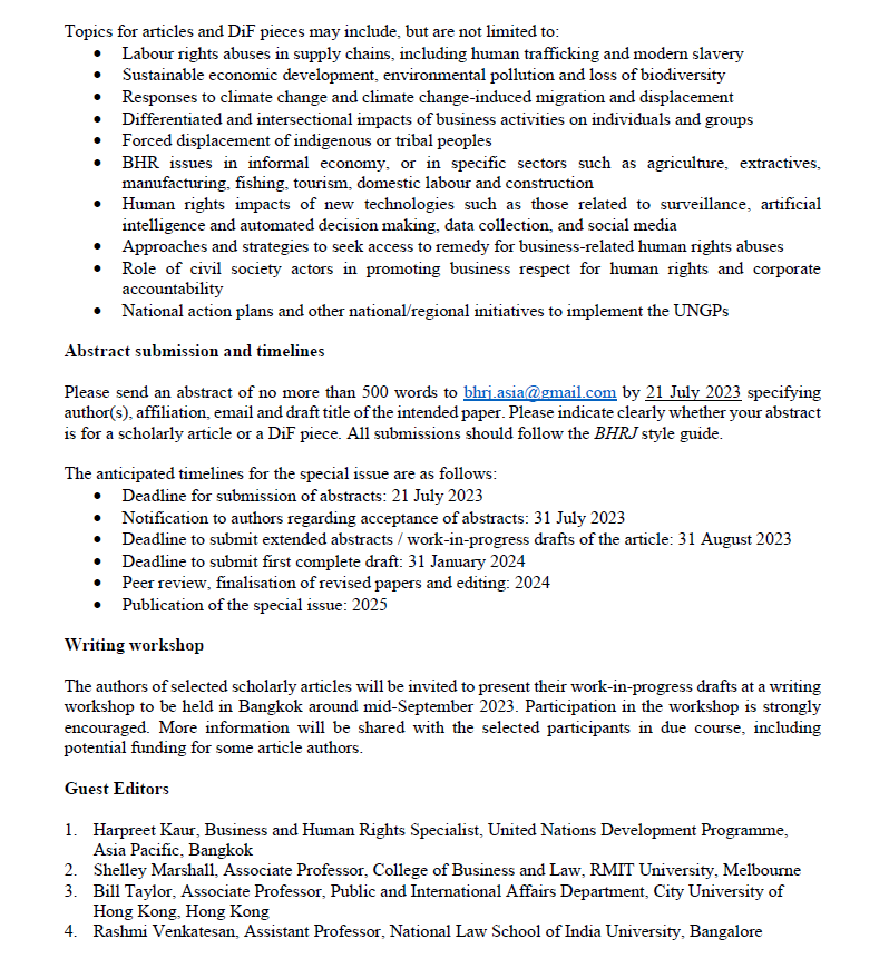 BHR Journal (@bhrjournal) on Twitter photo 📣 CALL FOR PAPERS🚨
Check out our call for papers for a Special Issue on Business and Human Rights in Asia Pacific.
Deadline: 2⃣1⃣Jul 2023.
Reach out to our guest editors <a href="/hkaur0304/">Harpreet Kaur</a> <a href="/shelley_marshal/">Shelley Marshall</a>
cambridge.org/core/journals/…
@ARamasastry 📣 CALL FOR PAPERS🚨
Check out our call for papers for a Special Issue on Business and Human Rights in Asia Pacific.
Deadline: 2⃣1⃣Jul 2023.
Reach out to our guest editors <a href="/hkaur0304/">Harpreet Kaur</a> <a href="/shelley_marshal/">Shelley Marshall</a>
cambridge.org/core/journals/…
@ARamasastry