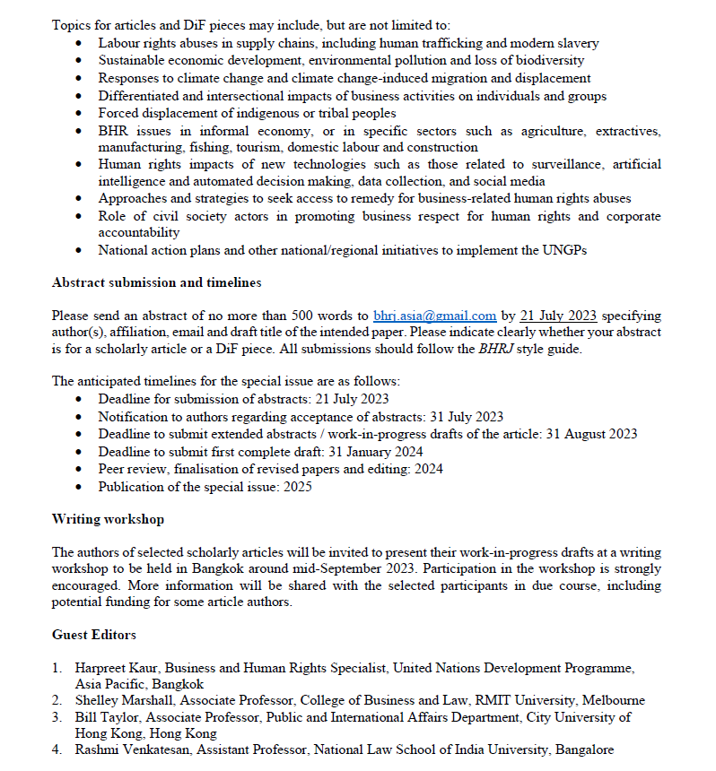 📣 CALL FOR PAPERS🚨 Check out our call for papers for a Special Issue on Business and Human Rights in Asia Pacific. Deadline: 2⃣1⃣Jul 2023. Reach out to our guest editors @hkaur0304 @shelley_marshal cambridge.org/core/journals/… @ARamasastry