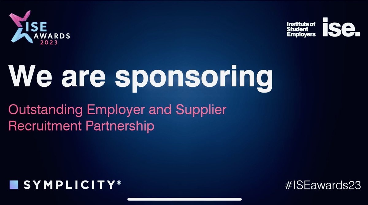 Honoured to be celebrating partnerships <a href="/IoSEorg/">ISE</a> Student #Recruitment Conf #ISE2023. Congrats to all <a href="/symplicitycorp/">Symplicity</a> partner finalists plus businesses recognised in our category: <a href="/LloydsBankBiz/">Lloyds Business</a> <a href="/blackbridgeuk/">Blackbridge Comms</a> <a href="/RollsRoyce/">Rolls-Royce</a> <a href="/WeAreAMS/">AMS</a> <a href="/Meggittglobal/">Parker Meggitt</a> <a href="/TalentPeople_UK/">TheTalentPeople</a> @CliffordChnce 🍾