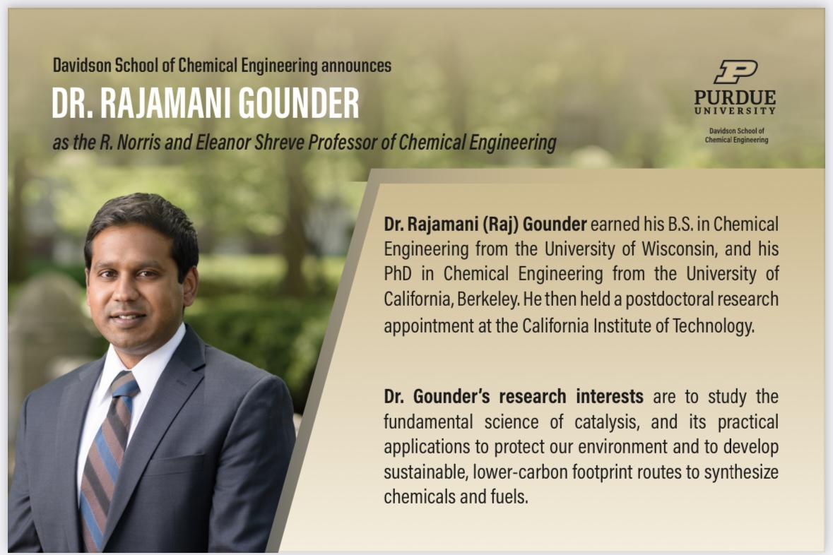 Congratulations to Drs. Boudouris, Gounder, Bao and Tackett on their new named professorships!

#BoilerUp #PurdueChemE #PurdueFaculty