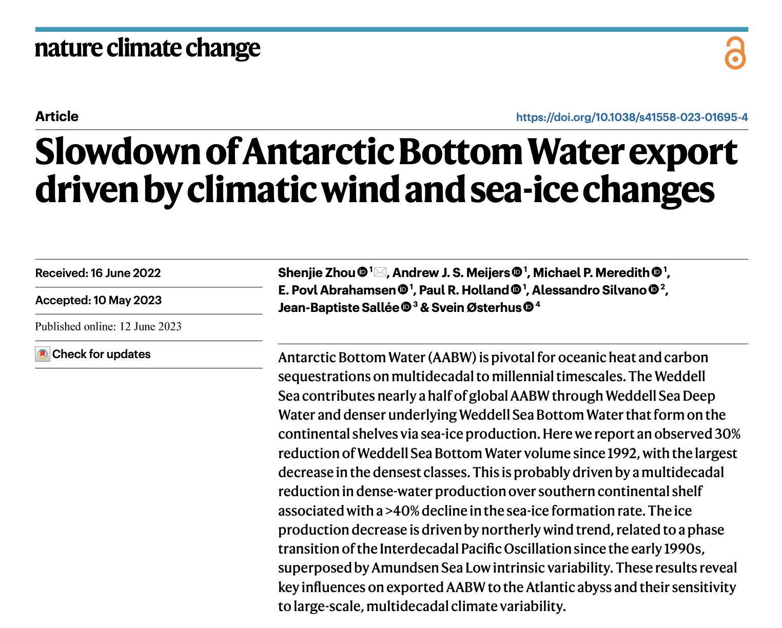 Slowdown of Antarctic Bottom Water export driven by climatic wind and sea-ice  changes