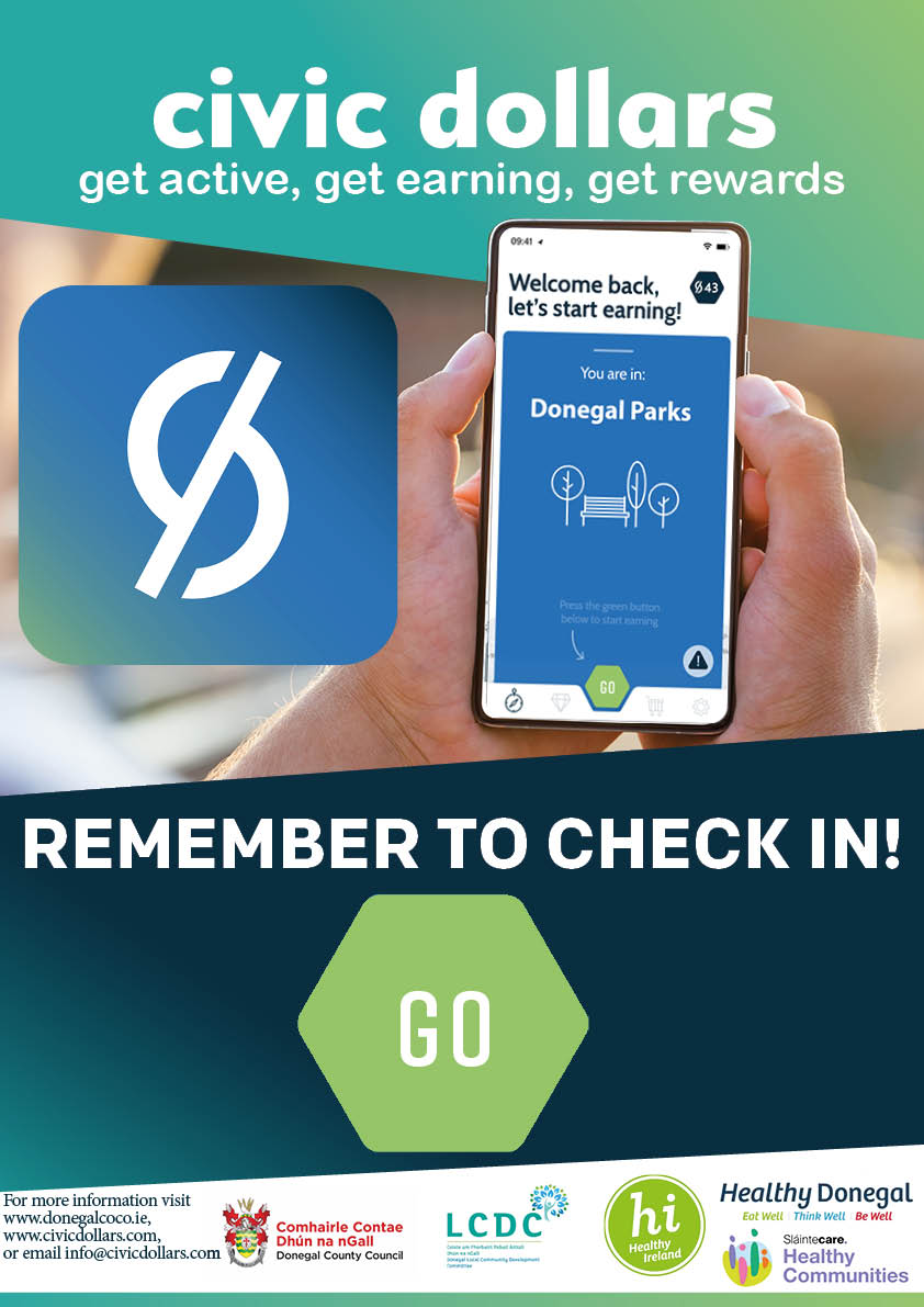 How does this Civic Dollars thing work?
Simple:
You earn Civic Dollars in selected parks across Donegal, you don't have to walk, run or cycle, just spend time there but make sure to "Check In" with the app.
#Donegal #Health #VisitDonegal