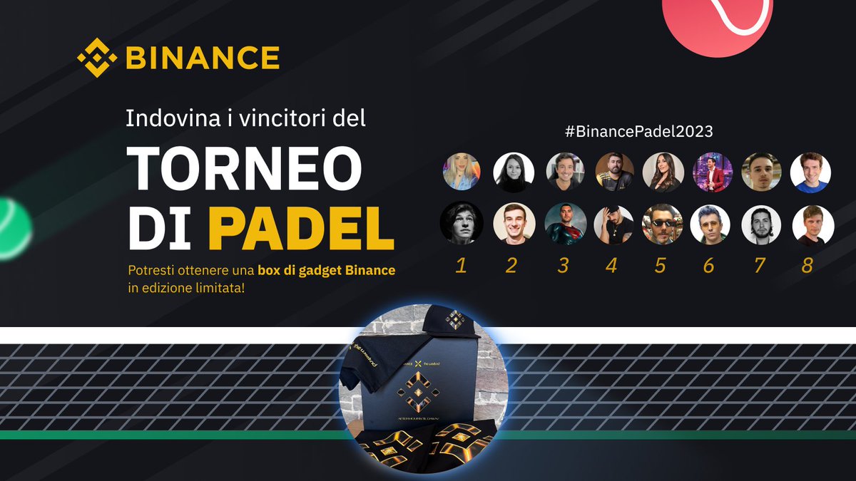 Indovina i vincitori del #BinancePadel2023 e ottieni 1 box di gadget in edizione limitata 👕🧢👀🔥

❤️ Metti like e RT
🎾 Commenta e tagga 2 amici + la coppia che secondo te vincerà!

Registra la tua partecipazione qui ⤵️
binance.onelink.me/y874/hnknj7l9?…