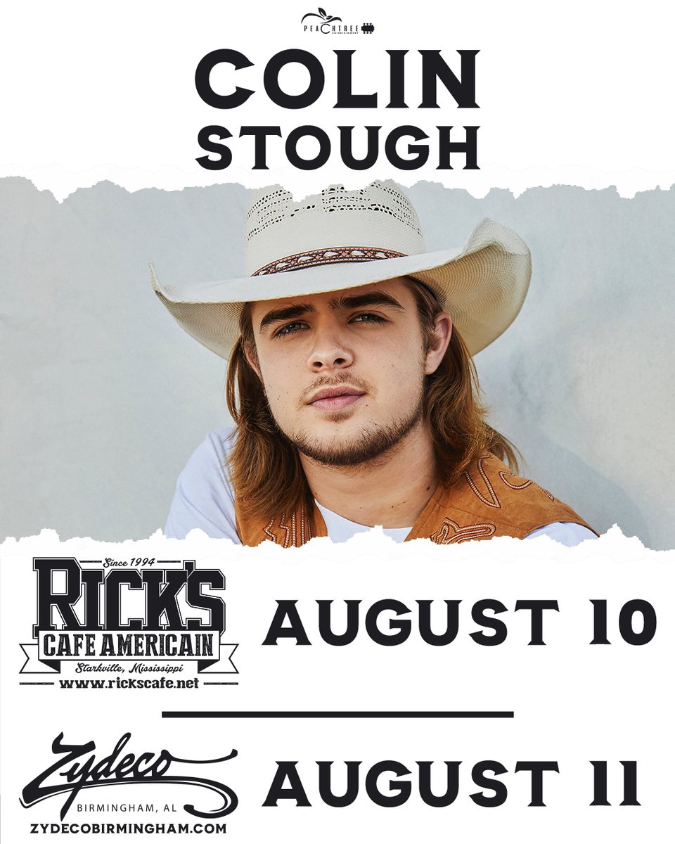 JUST ANNOUNCED & ON-SALE NOW🤠 
American Idol finalist & MS native @ColinStough comes to #BirminghamAL & #StarkvilleMS this August! Tickets are available NOW. Don't miss your opportunity to see this country boy live!  
(1/2)